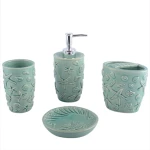 ZHONGYA Emboss ocean theme 4 piece bathroom products 2020 with lotion bottles and soap dish