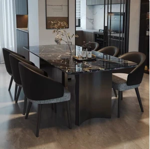 Luxury marble dining table, modern minimalist rectangular dining table and chair set, suitable for small apartments.
