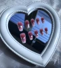 30-Pieces Of Romantic Pink Color With Silver Edge Lines And T-shaped Press-On Nails