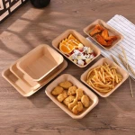 Wholesale hot dog kraft paper food trays custom printed paper french fries cone disposable square paper plate