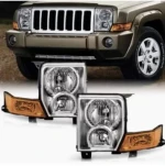 Premium Modified Angel Eyes Headlight for Jeep Commander 2006-2010, Super Bright Halogen Headlamp with DRL & Turn Signa