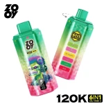 ZOOY 6 IN 1 120K Puffs Smart Screen Vape TPD Compliant Nicotine Free Wholesale