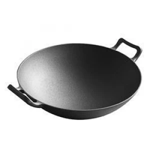 Pre-seasoned cast iron Chinese wok with dual loop handles 31cm 34cm 36cm