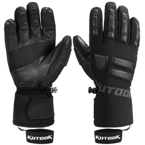 KUTOOK Snow Gloves Men with HIPORA Waterproof Membrane Goatskin Palm 3m Thinsulate