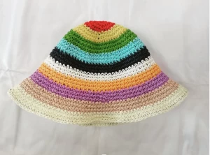 straw multi stripe bucket hat