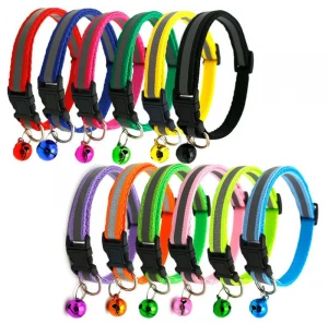 Reflective nylon separate cat collar bell adjustable small pet dog puppy (set of 12)