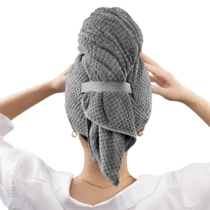 Large Microfiber Hair Towel Wrap for Women, Anti Frizz Hair Drying Towel with Elastic Strap, Hair Turbans for Wet Hair