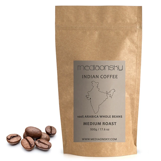 500g 100% Pure Coffee Beans Arabica Roasted Whole Bean Coffee - India Mediaonsky Cafe
