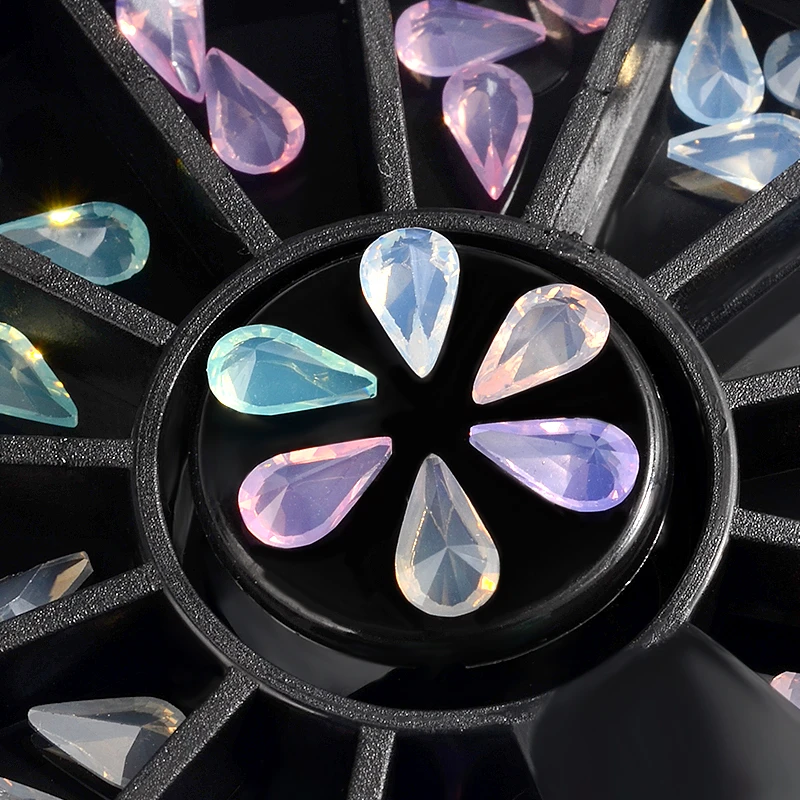 1 Box Opal Crystal Waterdrop 3D Nail Rhinestone Wheel 6 Colors Flat Bottom 3d Nail Art Decorations Manicure Nail Accessories