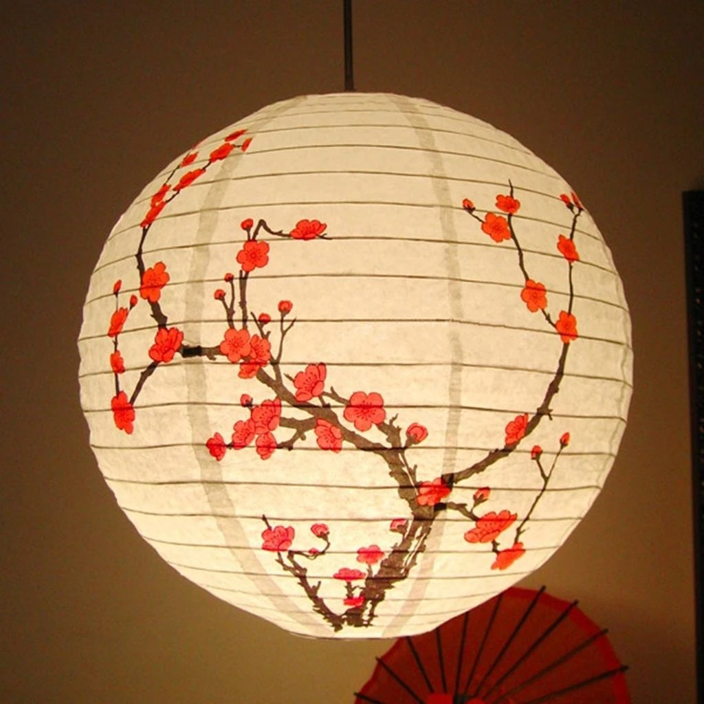 10" Printed Plum Pattern in Paper Lanterns for Outdoor Decoration
