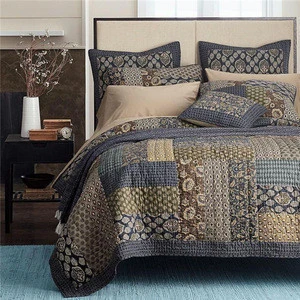 100% cotton bed linen quilted cotton filling grey patchwork bedspread