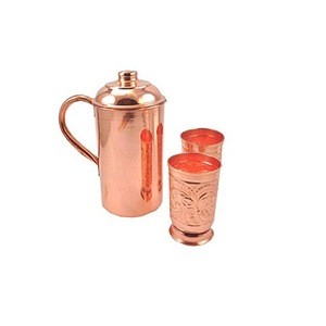 100% Pure Copper Jug Pitcher with 2 Glass