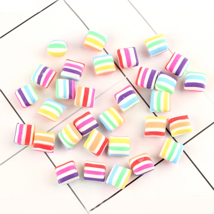 10mm polymer clay material stripe rainbow colored candy cabochon