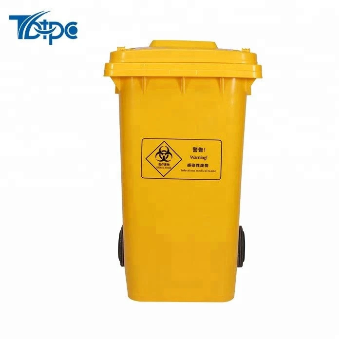 120 Liter Virgin HDPE Wheelie Waste Container / Yellow Medical Chemical Rubbish Can for Hospitals