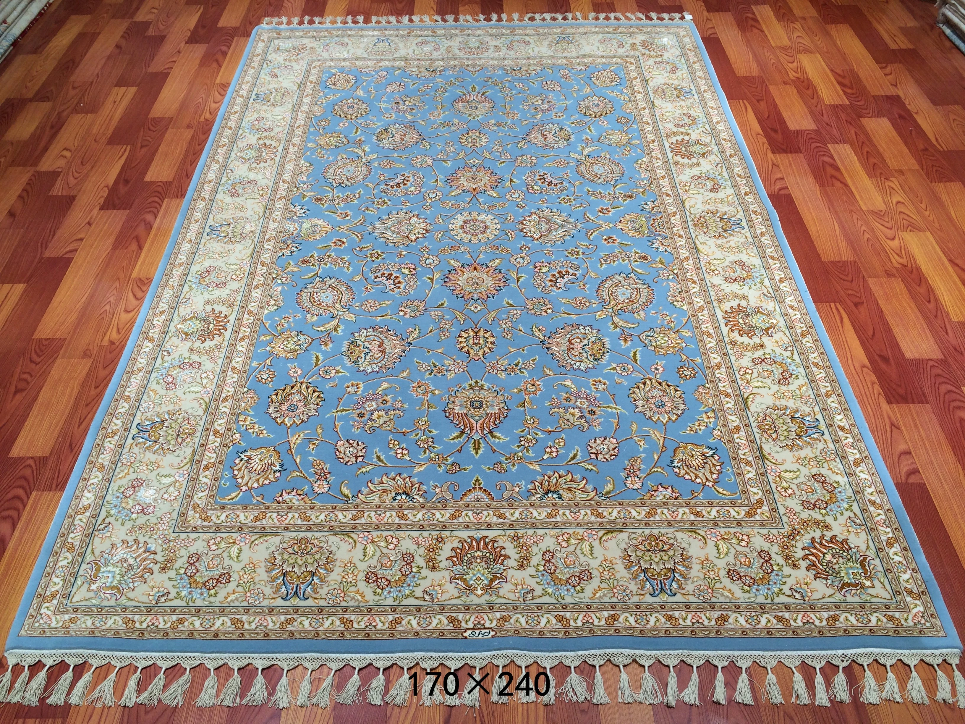170x240cm nice sky blue Handmade plain tufted wool silk rugs wool mixed indoor living room area turkish karpets carpets rugs
