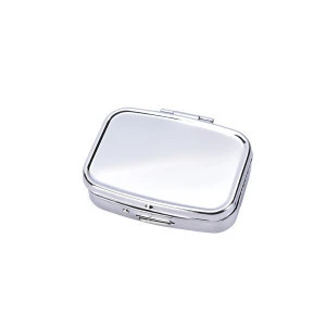 2 Lattice Grid Silver Rectangle Container Storage Case Travel Metal Pill Box Damp Proof Portable 56*42*14mm wholesale
