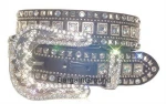 2013 New Womens Western Rhinestone Bling Crystal Black Leather Buckle Belt M SM