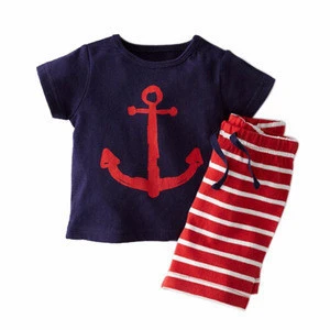 2017 Summer Kids Clothes Sets Pirate Ship Cartoon Printed T-Shirt+ Stripe Pant Kids Boy Clothing 2 PCS Set