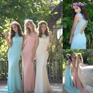 2018 Backless Lace Mermaid Bridesmaid Dresses Long Elegant Cheap Wedding Party Dresses 2017