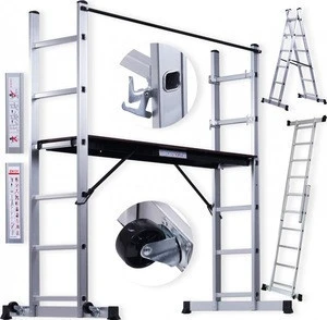 2018 NEW Aluminium Scaffolding Telescopic Ladders , Folding Aluminum Ladders scaffolding with wheels