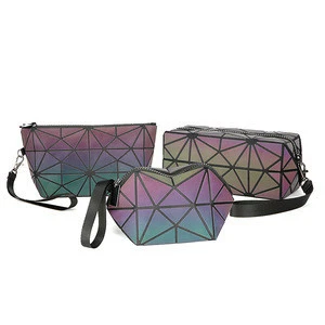 2019 Holographic make up bag PVC diamond pattern handbags