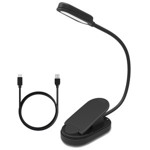 2019 Latest 4 LEDs Rechargeable Mini Black Clip-on Reading Book Light With 3 Level Brightness - Warm White&Cool White Adjustable