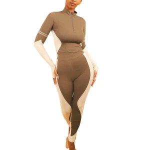 2020 Hot sale fashion print yoga set slim long sleeve crop top high waist leggings two piece set women