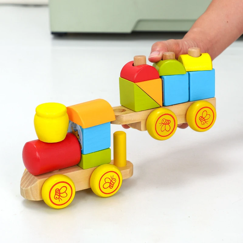 2020 New design wooden train toys brick blocks for kids intellect DIY assembly eco-friendly