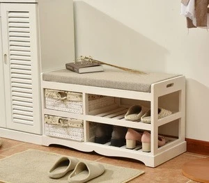 2020 new solid wood storage shoe stool simple modern shoe rack white loaded into the door shoe stool