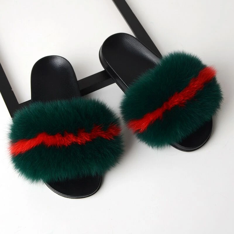 2020 Wholesale hot style custom style ladies fox fur fur slipper summer big fur slides