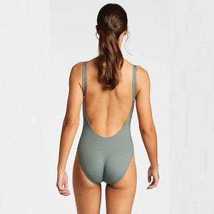 2020 Women One Piece Texure Fabric High Cut Backless Swimwear