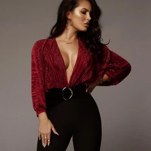 2021 Hot Sale Women Bodysuit Deep V-Neck Solid Color Long Sleeve Sexy Jumpsuit Loose Romper Woman Clothes Body Suits Body Femme