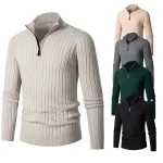 2023 new autumn and winter mens long-sleeved vertical half-high collar zipper bottoming sweater mens sweater