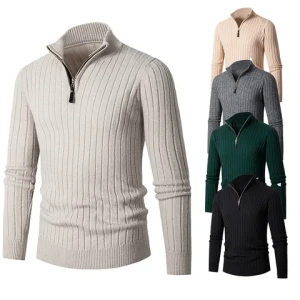 2023 new autumn and winter mens long-sleeved vertical half-high collar zipper bottoming sweater mens sweater