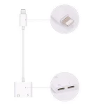 2in1 3.5mm Charging and Audio Adapter White for iPhone with dual female adapter cable
