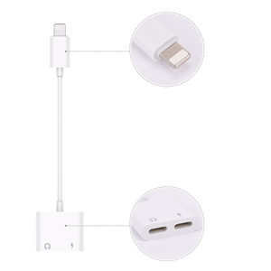 2in1 3.5mm Charging and Audio Adapter White for iPhone with dual female adapter cable