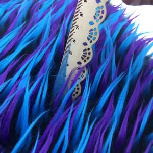 3 Tone Black Turquoise Purple Spike Shaggy Faux Fur Long Pile Fabric Sold By The Yard