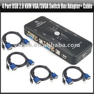 4 Port USB 2.0 KVM VGA/SVGA Switch Box Adapter+ Cable,YAN403A