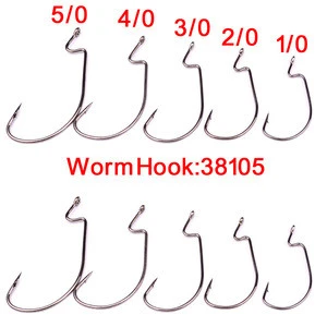 50pcs/bag Fishing Hook 1/0-5/0# Worm Hook Black Color Jig Big Hook Soft Bait Fishhook Simple