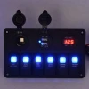 6 Gang waterproof Car Auto Boat Marine Switch Panel With Voltmeter Dual USB Blue LED Light 5 pin On/Off Rocker Switch