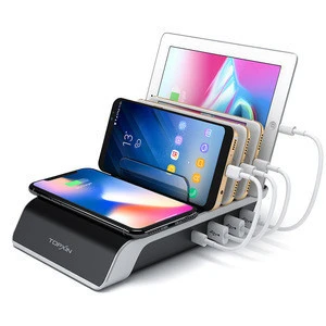 63W 3USB+Type-C Ports &amp; QI Wireless Charger  Multi Desktop Station 5-in-1 Dock Charger CE Certification
