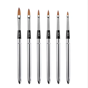 6Pcs Set Acrylic Builder Flat Brush Crystal Carving Nail Art Brush Stainless Steel Handle Painting Brushes Nail Brush