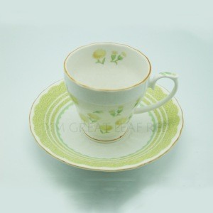 9oz Ceramic Coffee Cup And Saucer Set Porcelain Tea Cup Saucers Light Yellow Colour Fitting For Girls Afternoon Tea