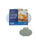 A HANDY TWIN EGG POACHER W HINGED LID IN MICROWAVE OVEN