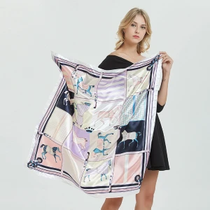 A114 Newest 90cm Summer Women Ladies Silk Kerchief Small Square Satin Digital Printed Head bandana Twill Silk Scarf