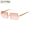 Ad clear color lady fashion rimless metal rectangle sunglasses