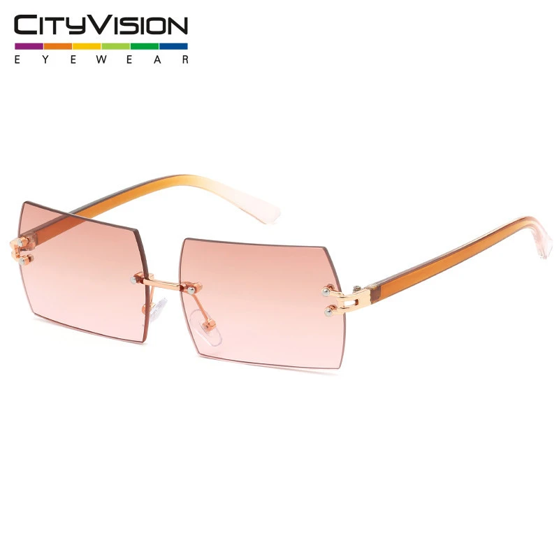Ad clear color lady fashion rimless metal rectangle sunglasses