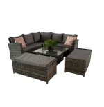 Adjustable Height square dining table Rattan Dining Sofa set storage bench with Lift Table Top Garden Sets