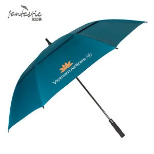 Advertisement Custom Long Shaft Windproof Air Vented Double Canopy Layer Golf Umbrella With Logo Printing