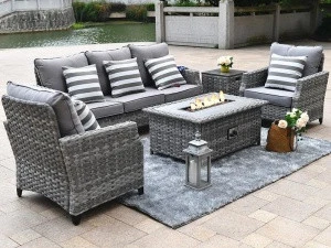 Aluminum Outdoor Rattan Gas Fire Sofa Set Garden Furniture